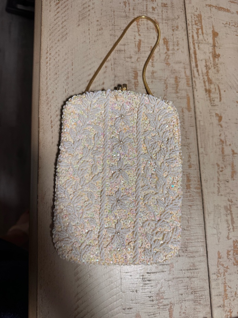 Richere VTG Beaded White Sequin Evening bag
